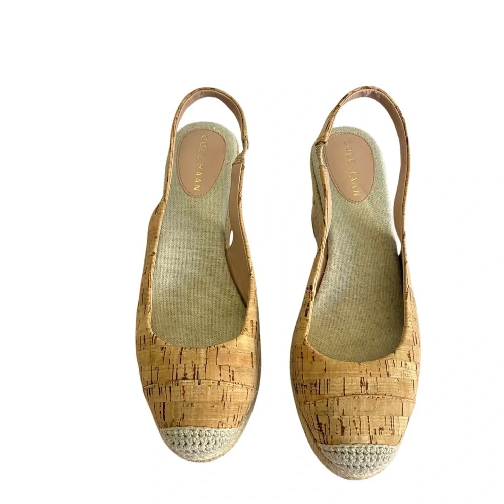 Cole Haan Women's Cloudfeel Natural Linen Espadrille Wedge Slingback Size 9